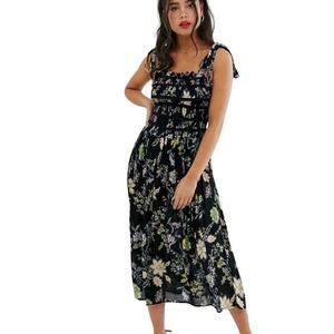 Free People Women's Isla Smocked Floral Print Midi Dress Womens Size Large